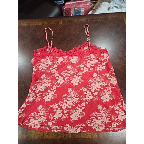 Vintage Old Navy y2k Silk Lace Trim Cami Tank Red White Floral Size Babydoll M - Picture 3 of 7